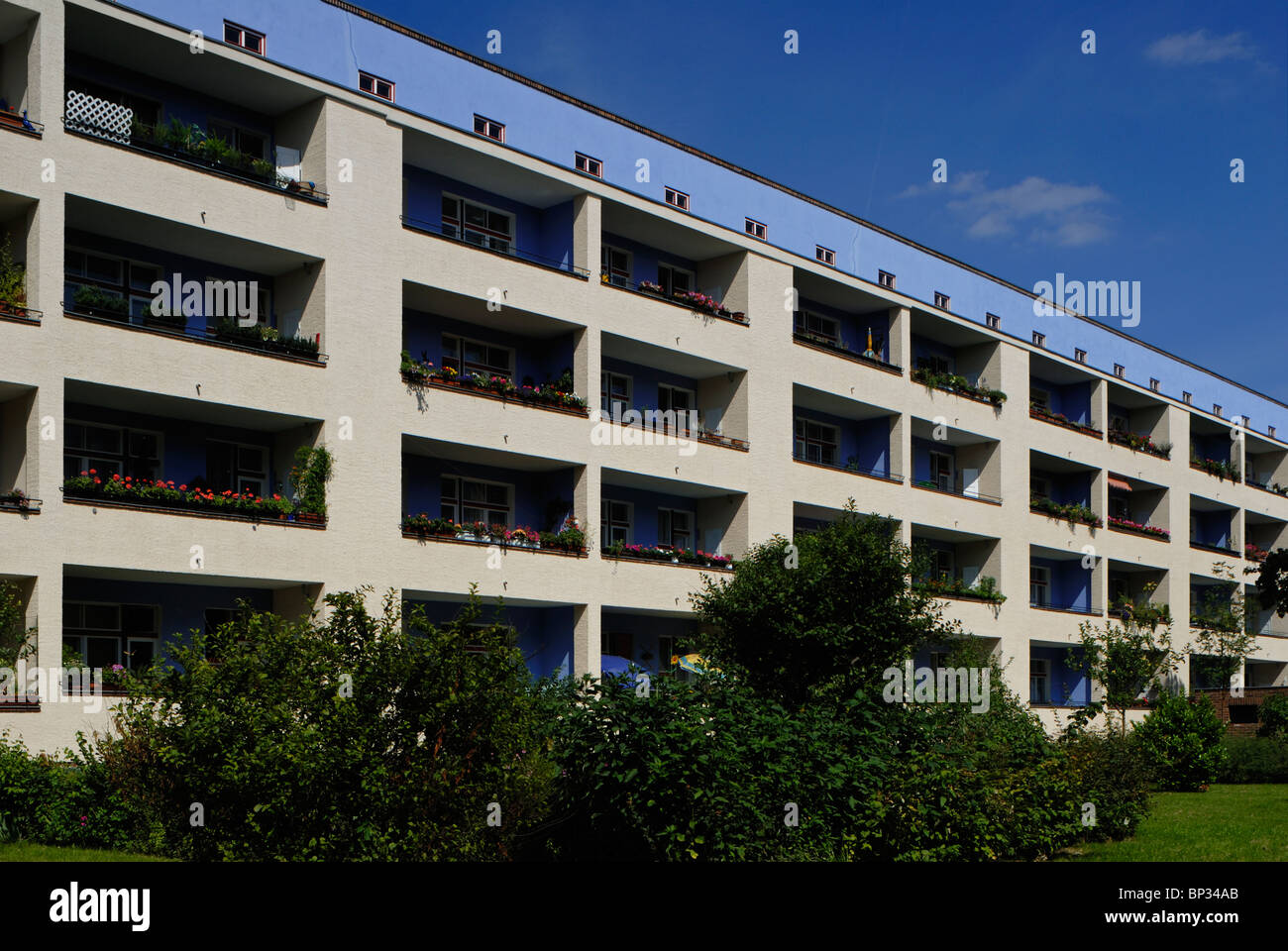 Wohnstadt Carl Legien zona residenziale, residenziali, Sito Patrimonio Mondiale dell'UNESCO, Prenzlauer Berg, Pankow, Berlino, Germania. Foto Stock