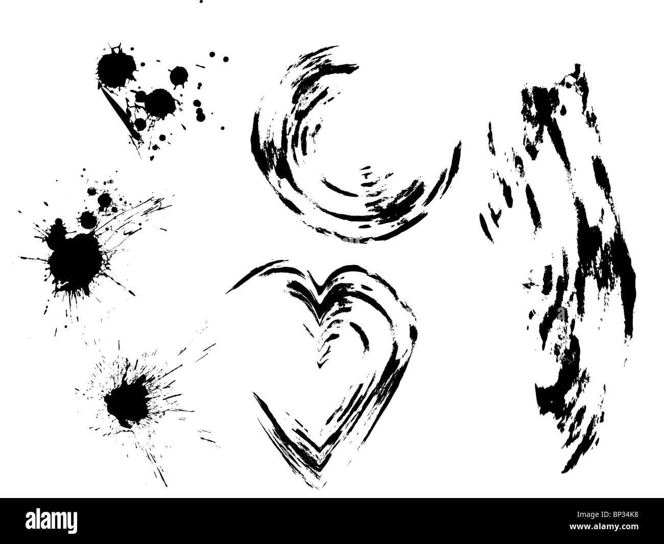 Gli spruzzi di colore nero e spazzole Foto Stock