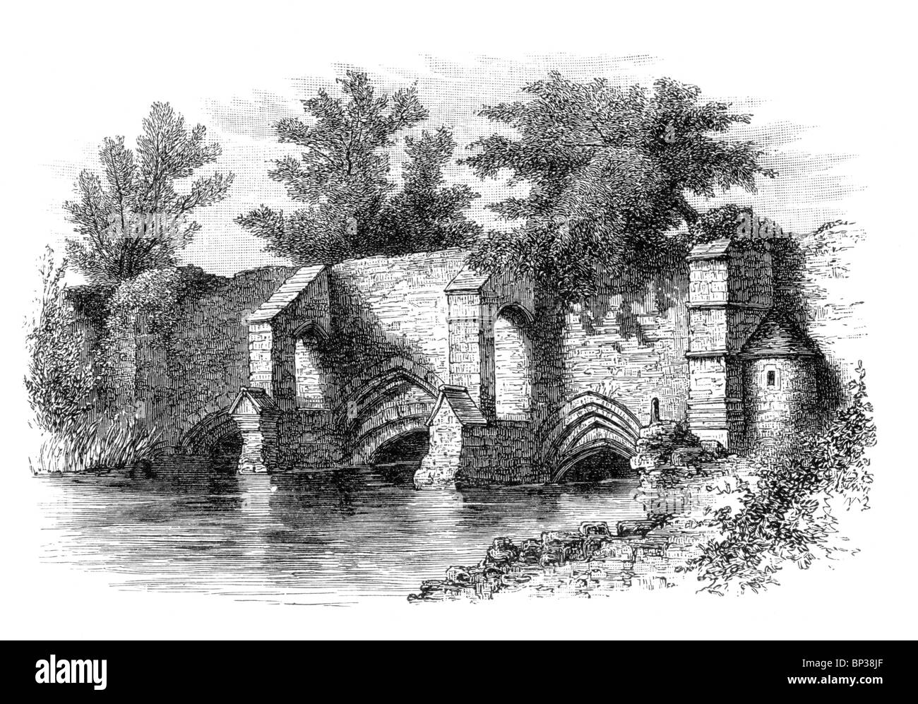 Bianco e Nero illustrazione; Abbot's Bridge, Bury St Edmunds; xiii secolo; Foto Stock