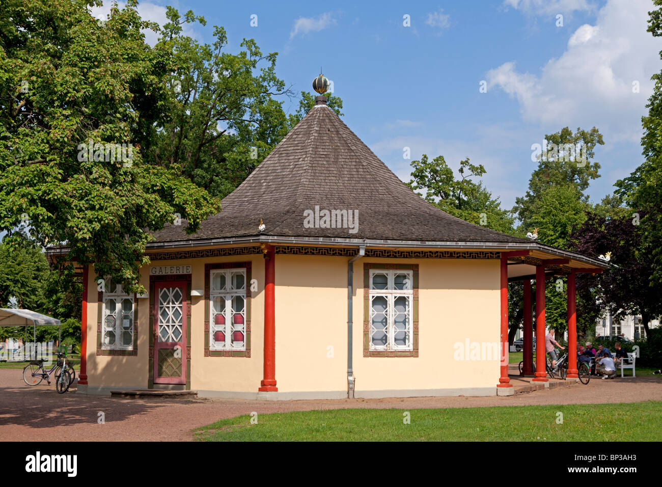 Il Padiglione Cinese presso il parco "Kamp', Bad Doberan, Meclemburgo-Pomerania Occidentale, Germania Foto Stock