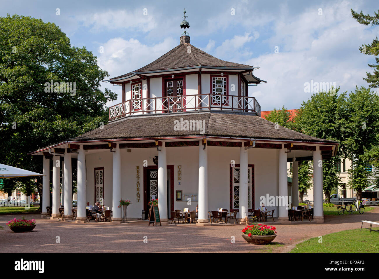 Il Padiglione Cinese presso il parco "Kamp', Bad Doberan, Meclemburgo-Pomerania Occidentale, Germania Foto Stock