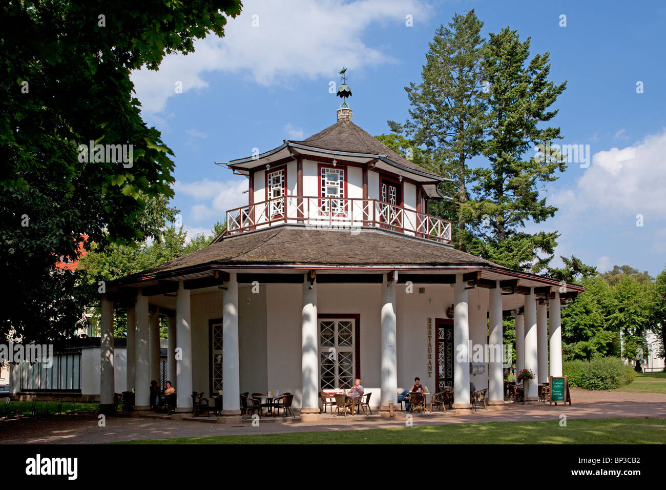 Il Padiglione Cinese presso il parco "Kamp', Bad Doberan, Meclemburgo-Pomerania Occidentale, Germania Foto Stock