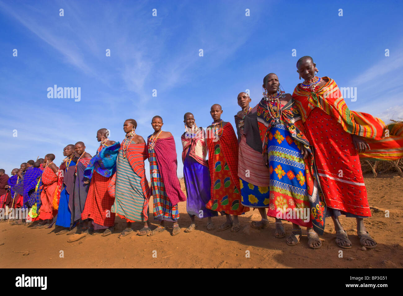 Gli abitanti di un villaggio Masai, il Masai Mara National Park, Kenya Foto Stock
