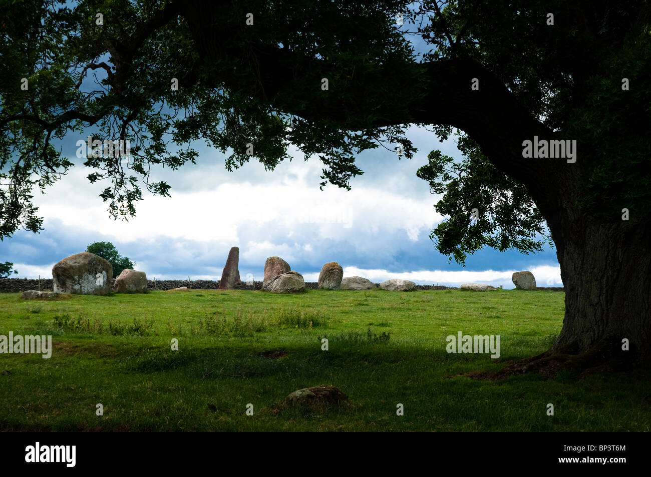 Long Meg and Her Daughters - un antico cerchio di pietra, Cumbria, Regno Unito. Foto Stock