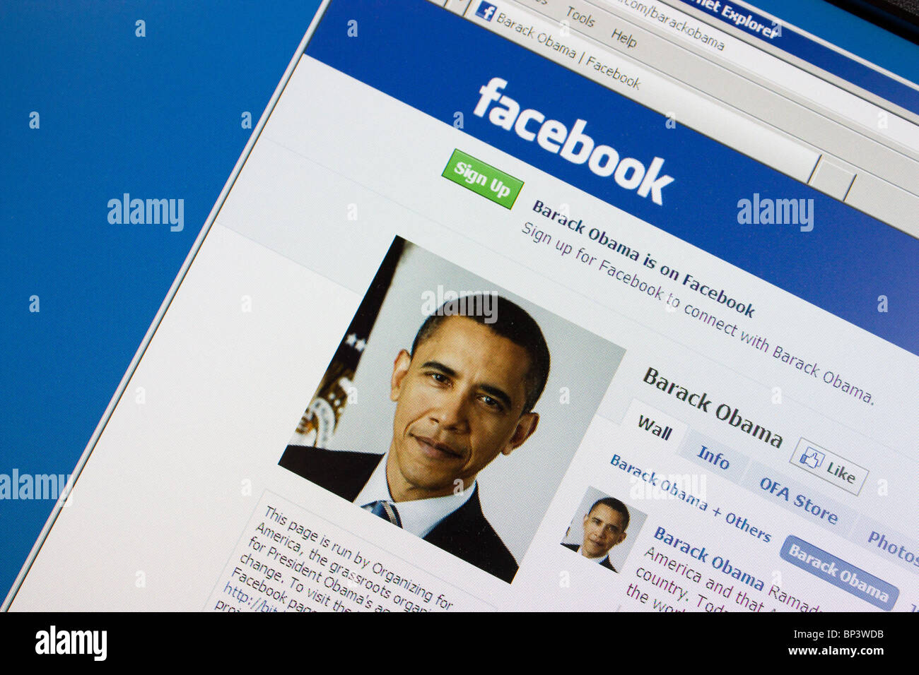 Facebook il presidente Usa Barack Obama Foto Stock