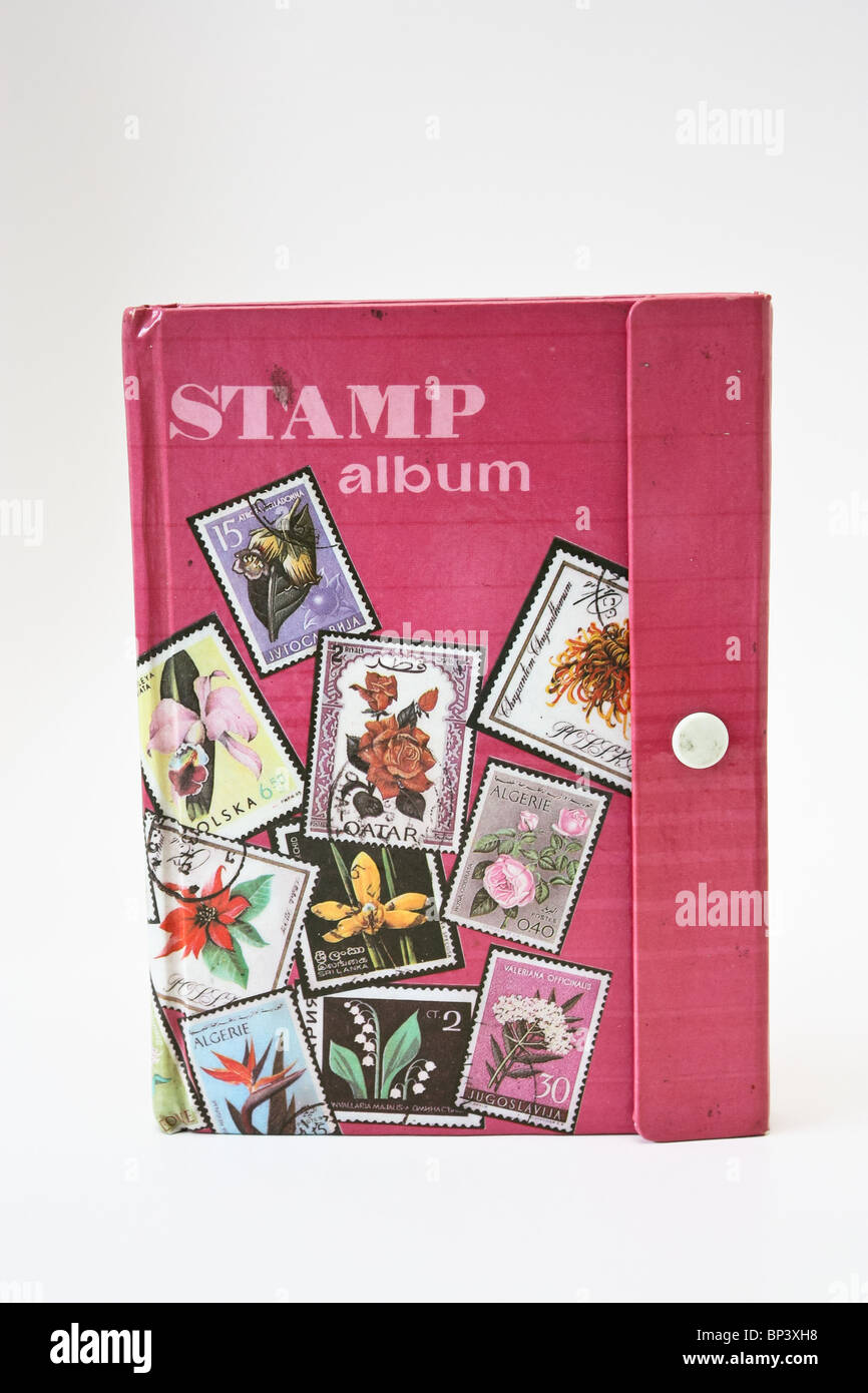 Rosa raccolta di francobolli album Foto Stock