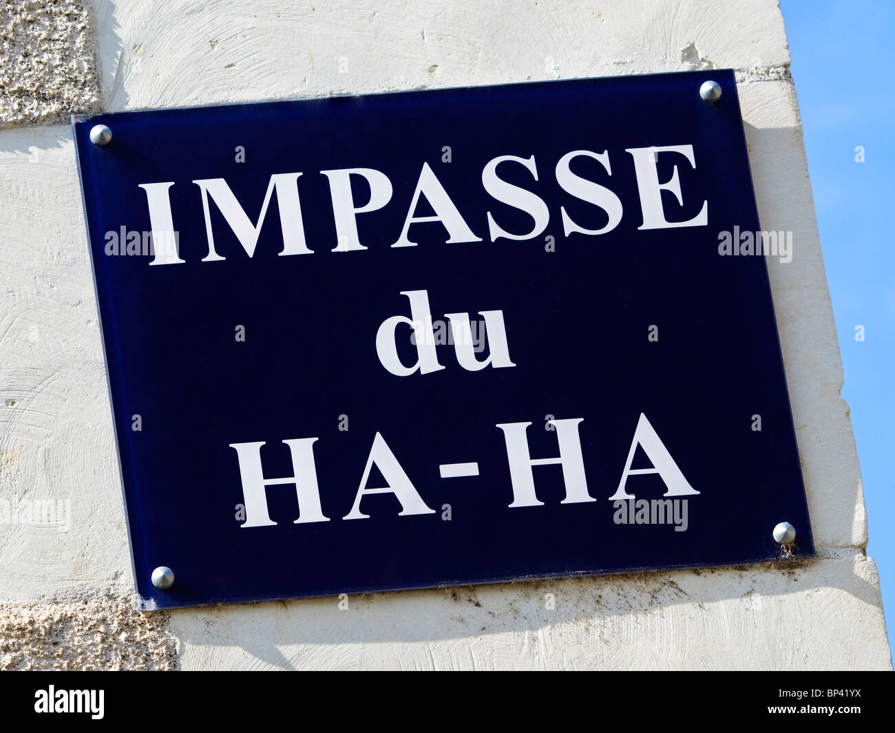 Francese in smalto blu strada segno 'Impasse du Ha-Ha' - Francia. Foto Stock