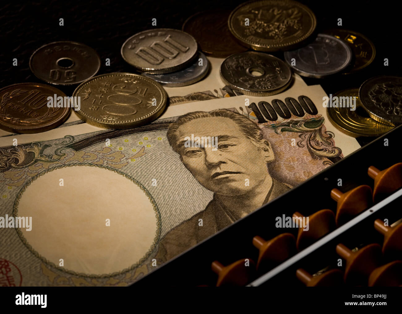 Abacus sul denaro giapponese Foto Stock