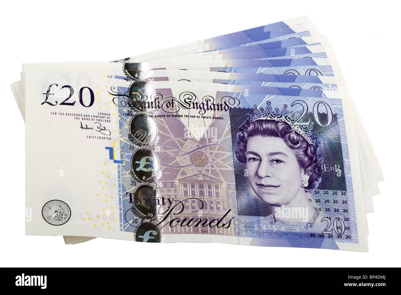 140 sterline in valuta britannica 20 pound note. Solo uso editoriale Foto Stock
