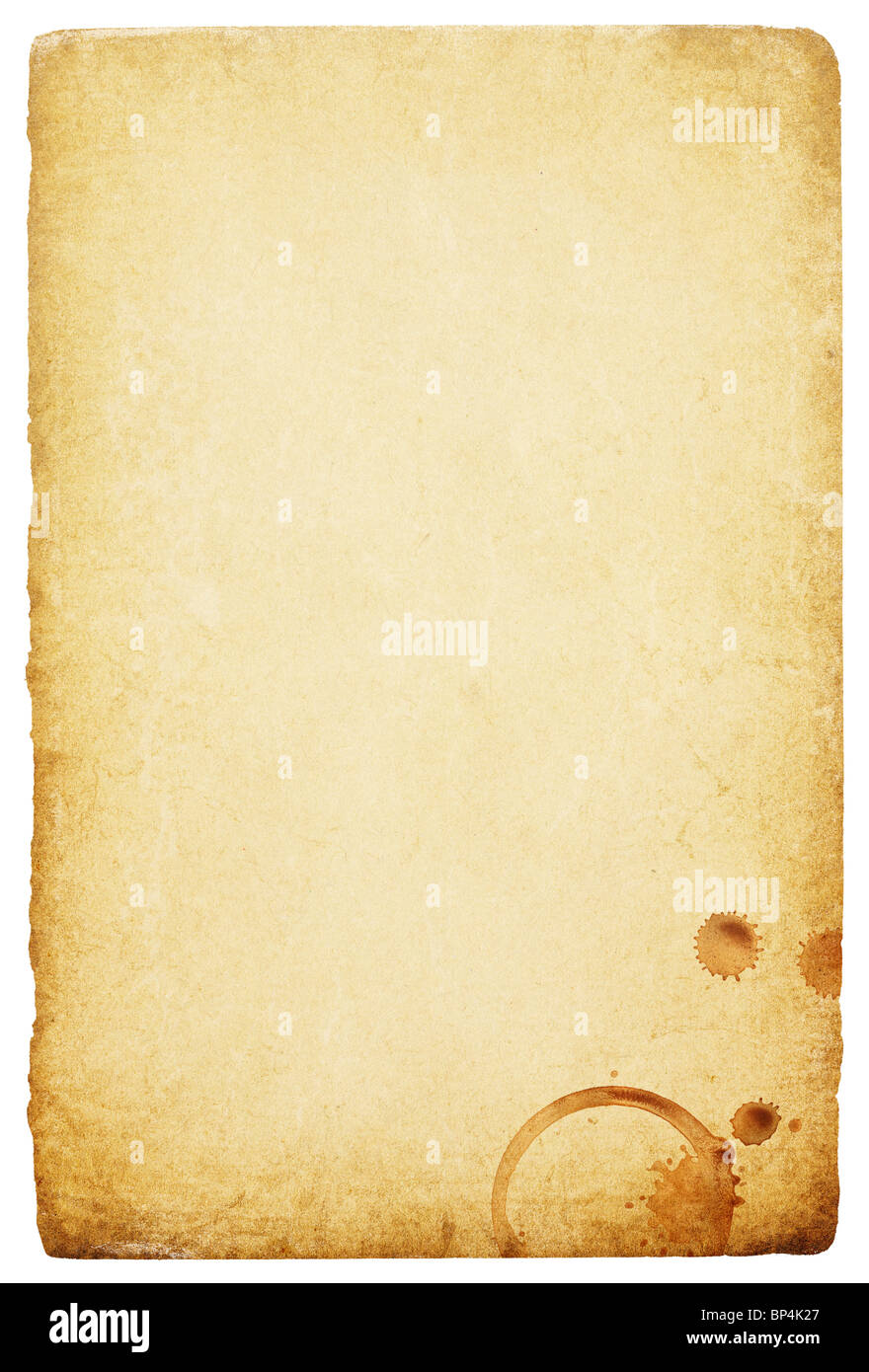 Carta Vintage con anelli di caffè macchia. Abstract background isolato con spazio per il testo. Foto Stock
