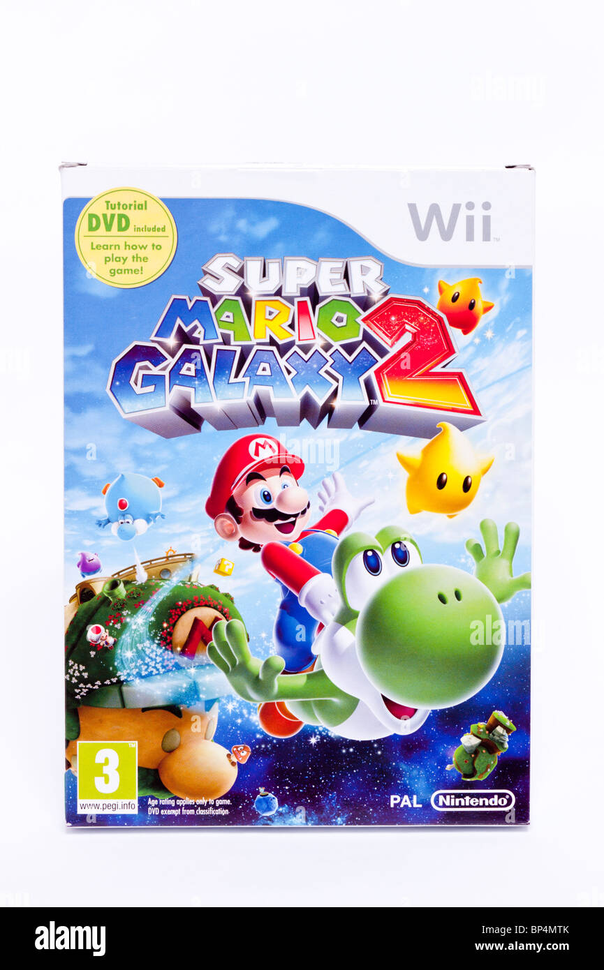 Un taglio al di fuori di un Super Mario Galaxy 2 Nintendo Wii gioco per computer su sfondo bianco Foto Stock