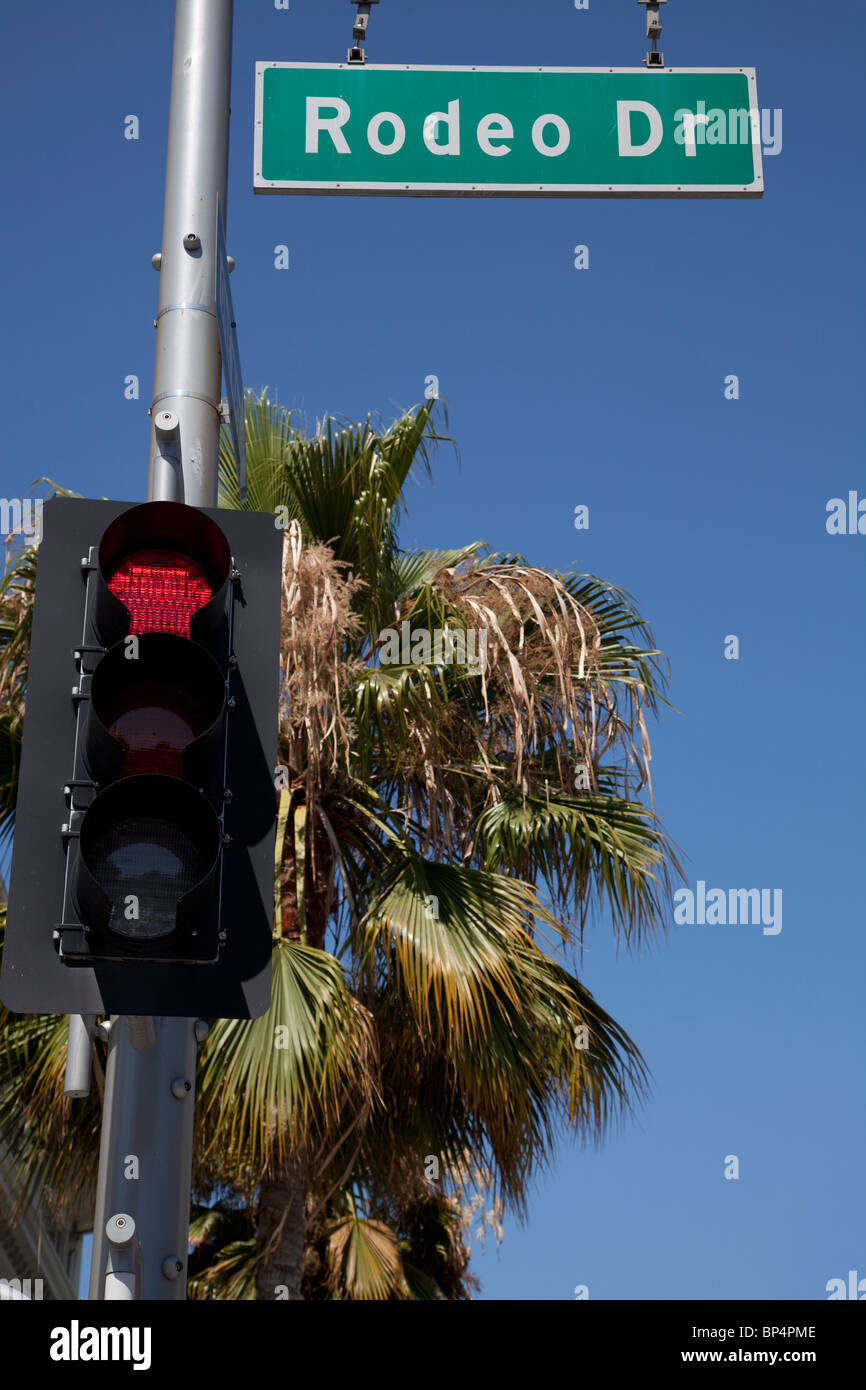 Rodeo Drive cartello stradale, Beverly Hills, Los Angeles, California, Stati Uniti d'America Foto Stock