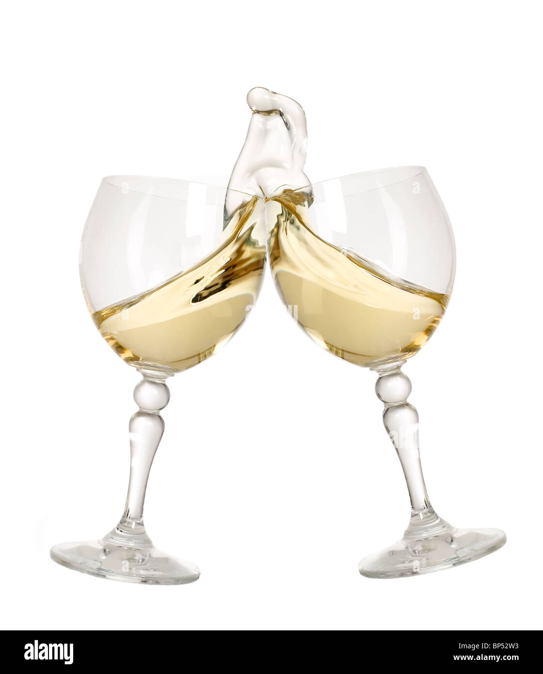 Bel bicchiere di vino riempito con champagne e hanno wave Foto Stock
