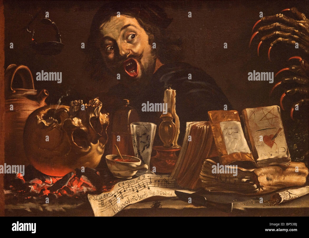 Magic scena con autoritratto, Pieter Van Laer, chiamato Il Bamboccio, Metropolitan Museum of Art di New York City Foto Stock