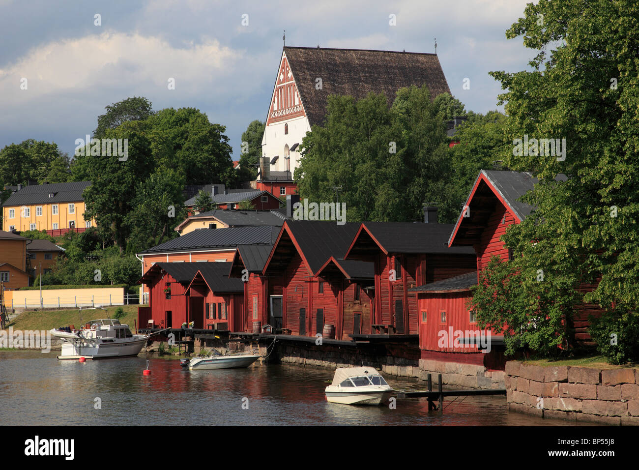 Finlandia, Porvoo, Cattedrale, shore case, Fiume Porvoonjoki, Foto Stock