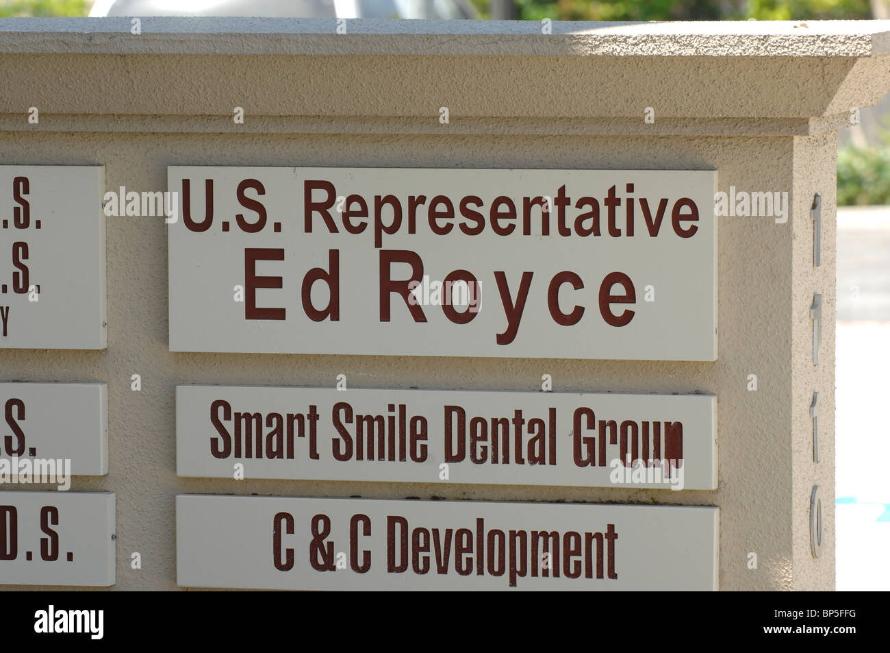 Gli uffici del rappresentante statunitense ed Royce in arancione in California Foto Stock