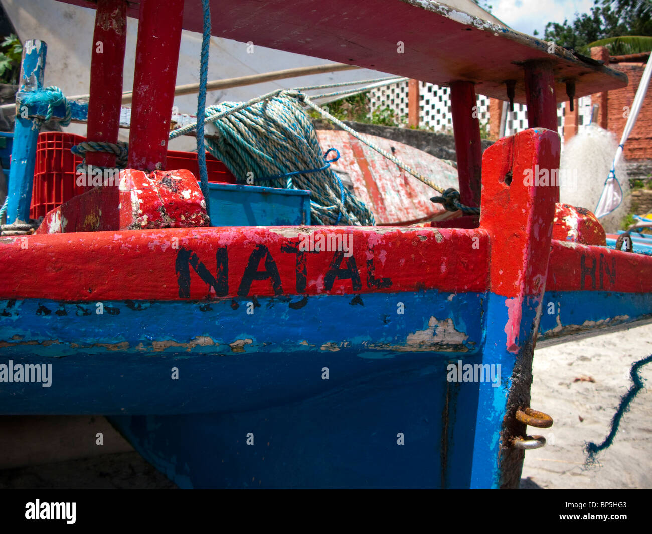 Barca da pesca, Praia do Ponta Negra beach, Natal, Brasile Foto Stock