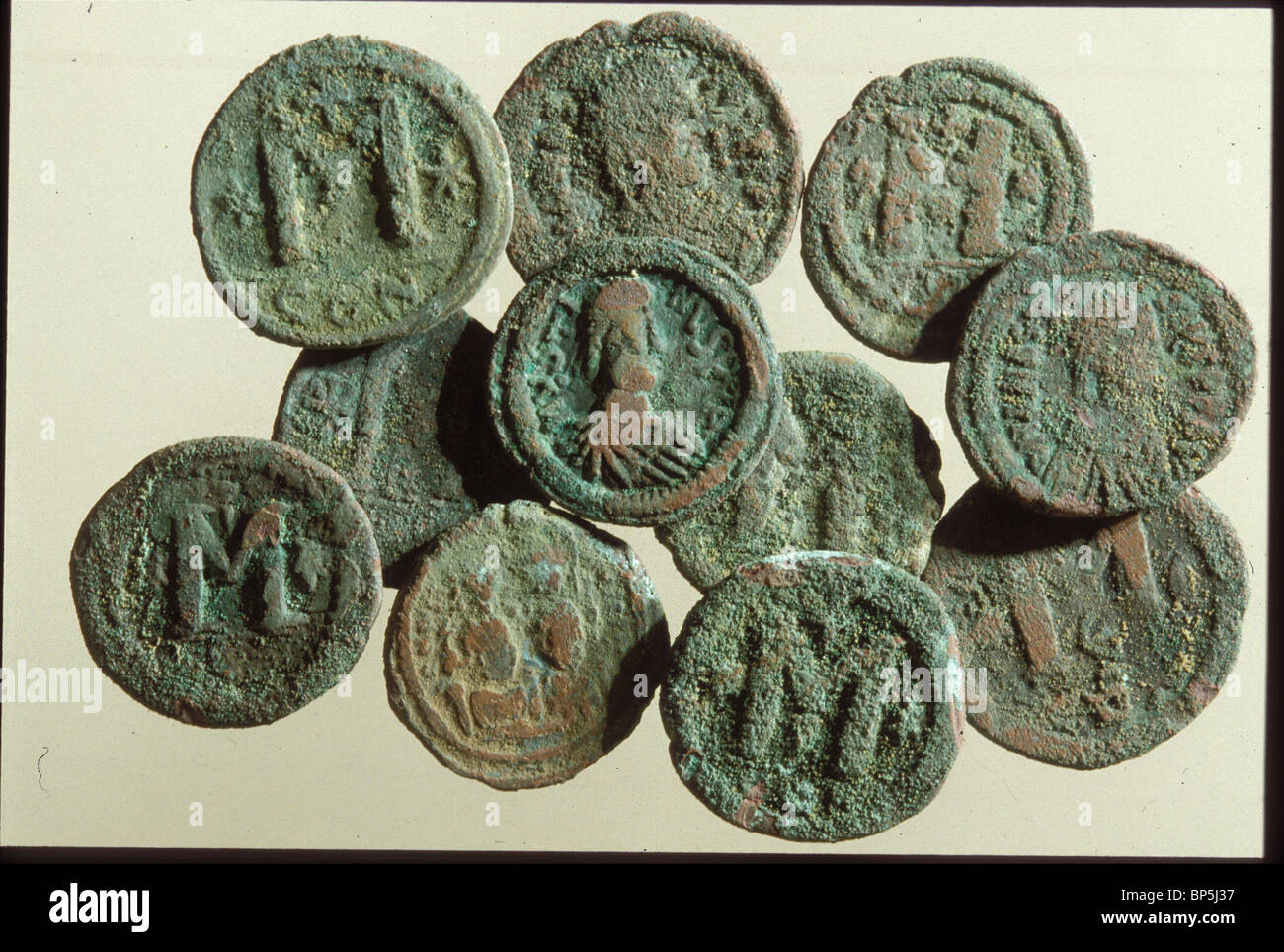 3525. Orda di monete bizantina trovata nel Tiberiade scavi Foto Stock