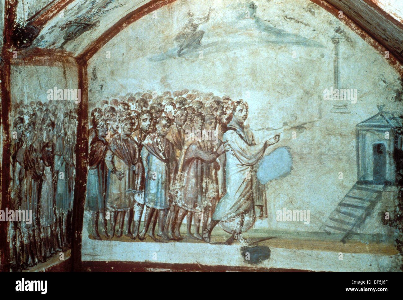 3616. Catacomba romana affresco raffigurante il sollevamento di LKAZARUS (Giovanni 11, 1-44). Oggetto simboleggia la liberazione dalla morte Foto Stock