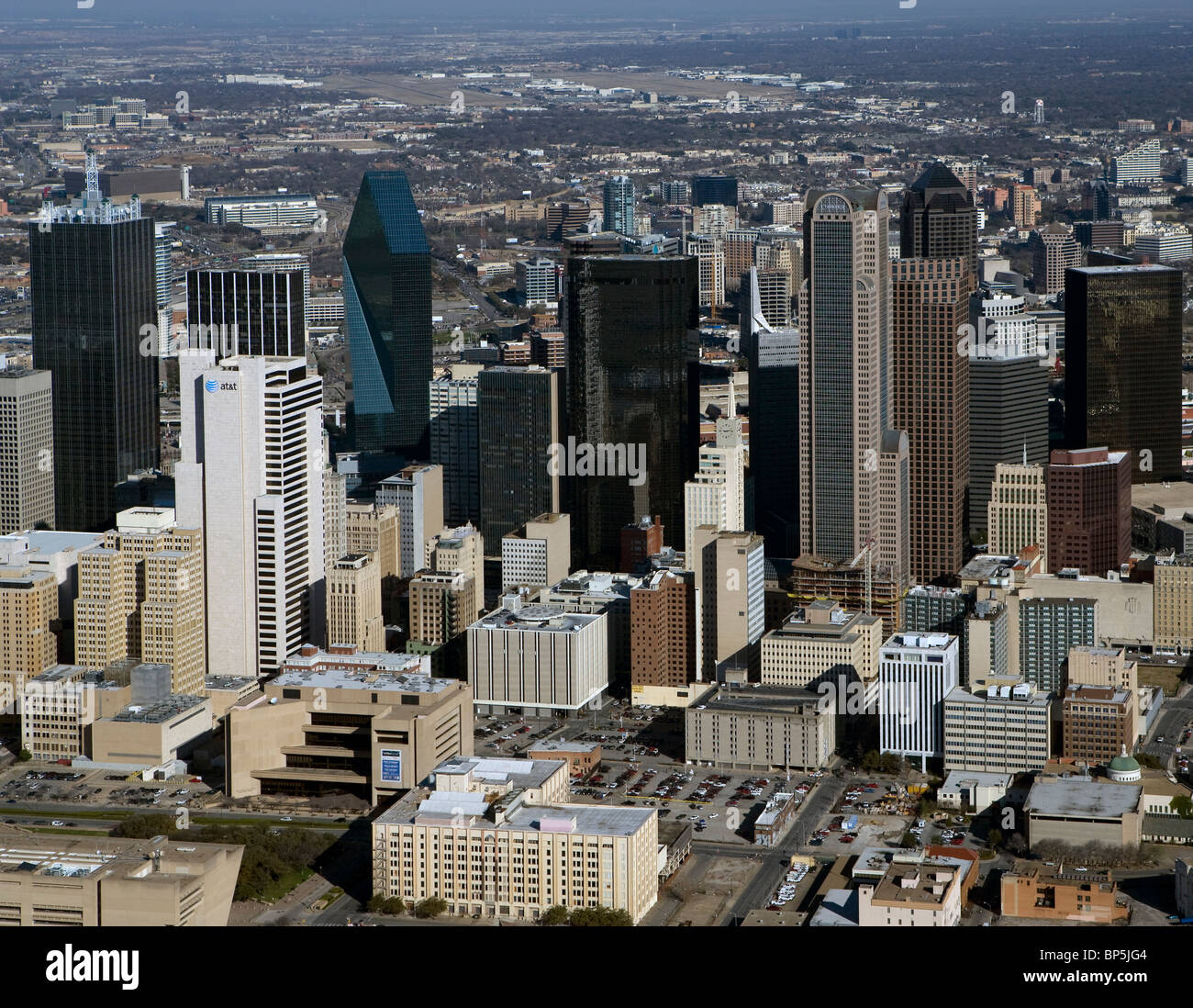 Vista aerea dello skyline di sopra il centro di Dallas Texas Foto Stock