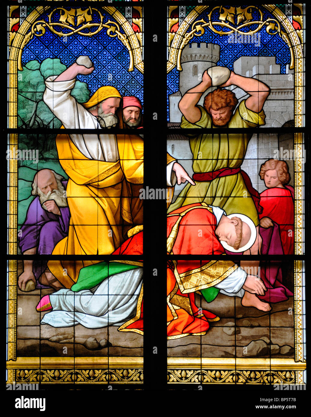 Colonia / Koln, Nordrhein-Westfalen, Germania. Cattedrale di Colonia / Dom. (1880) vetrate - lapidazione di Santo Stefano Foto Stock
