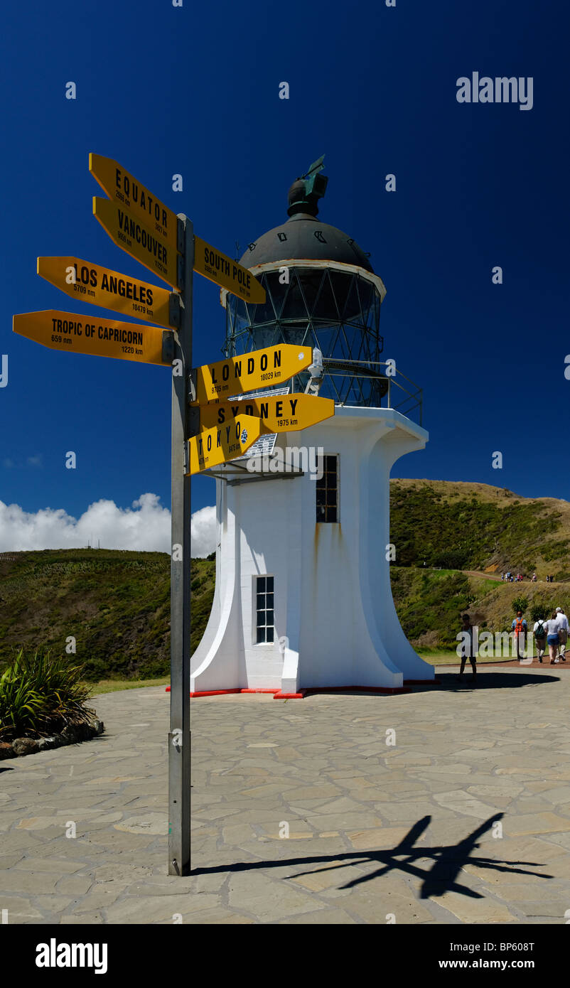 Cape Reinga Lighthouse presso la maggior parte punta settentrionale della Nuova Zealands Isola del nord Foto Stock