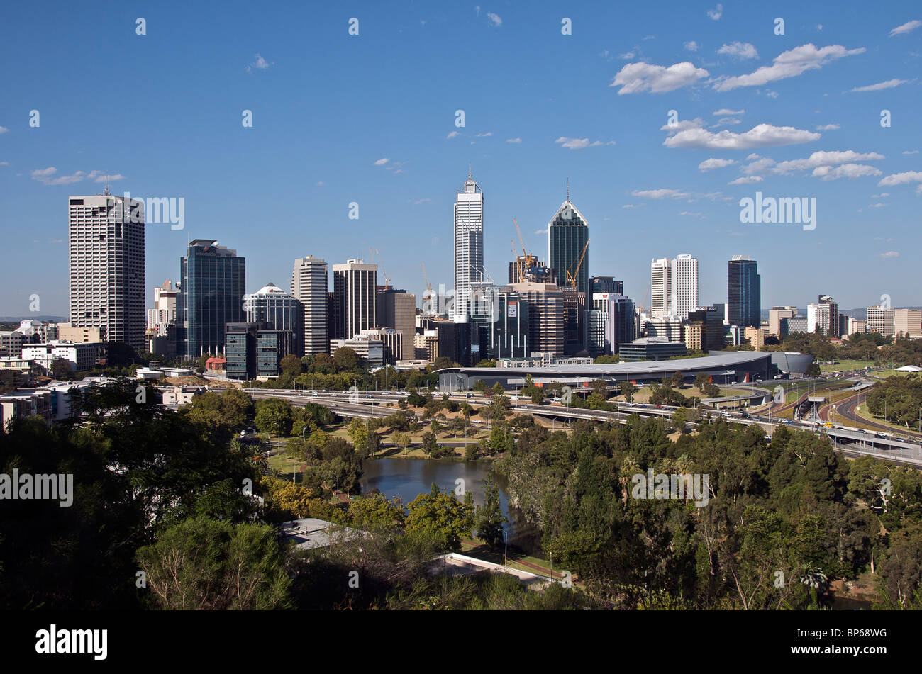 Skyline della città da Kings Park Perth Western Australia Foto Stock