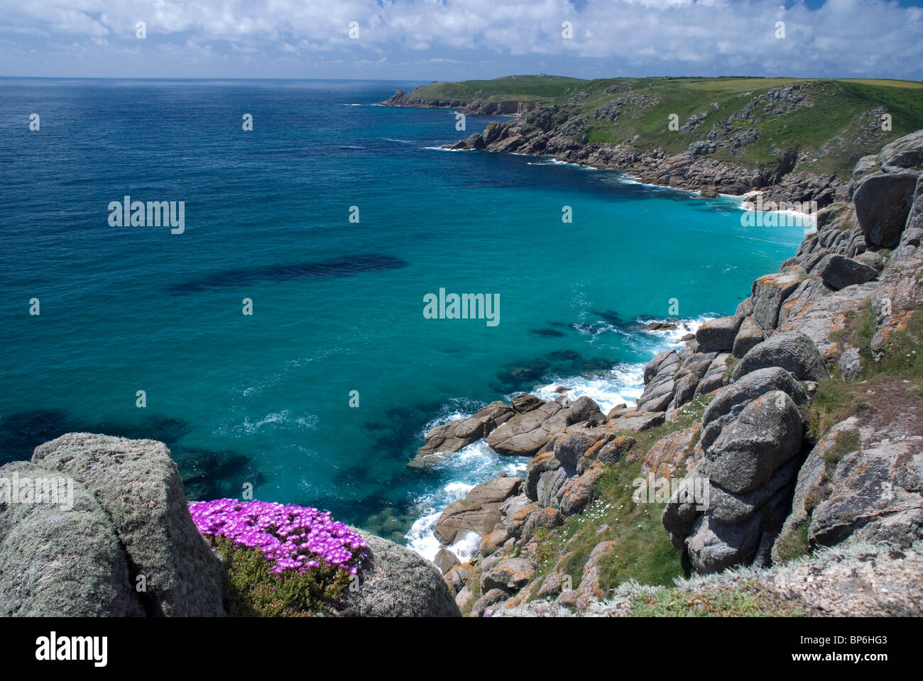 Porth Curno, Cornwall. Foto Stock