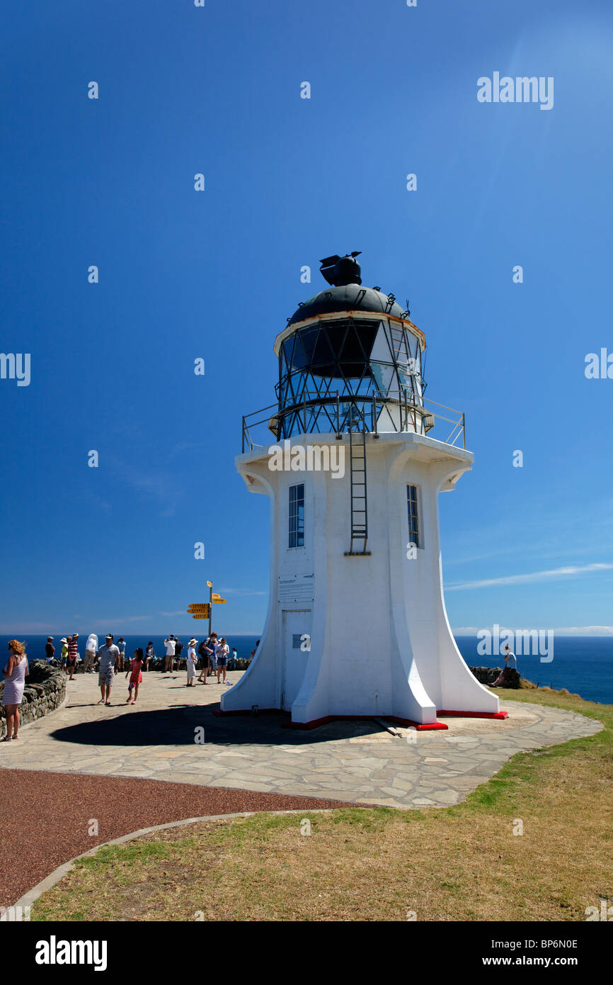 Cape Reinga Lighthouse presso la maggior parte punta settentrionale della Nuova Zealands Isola del nord Foto Stock