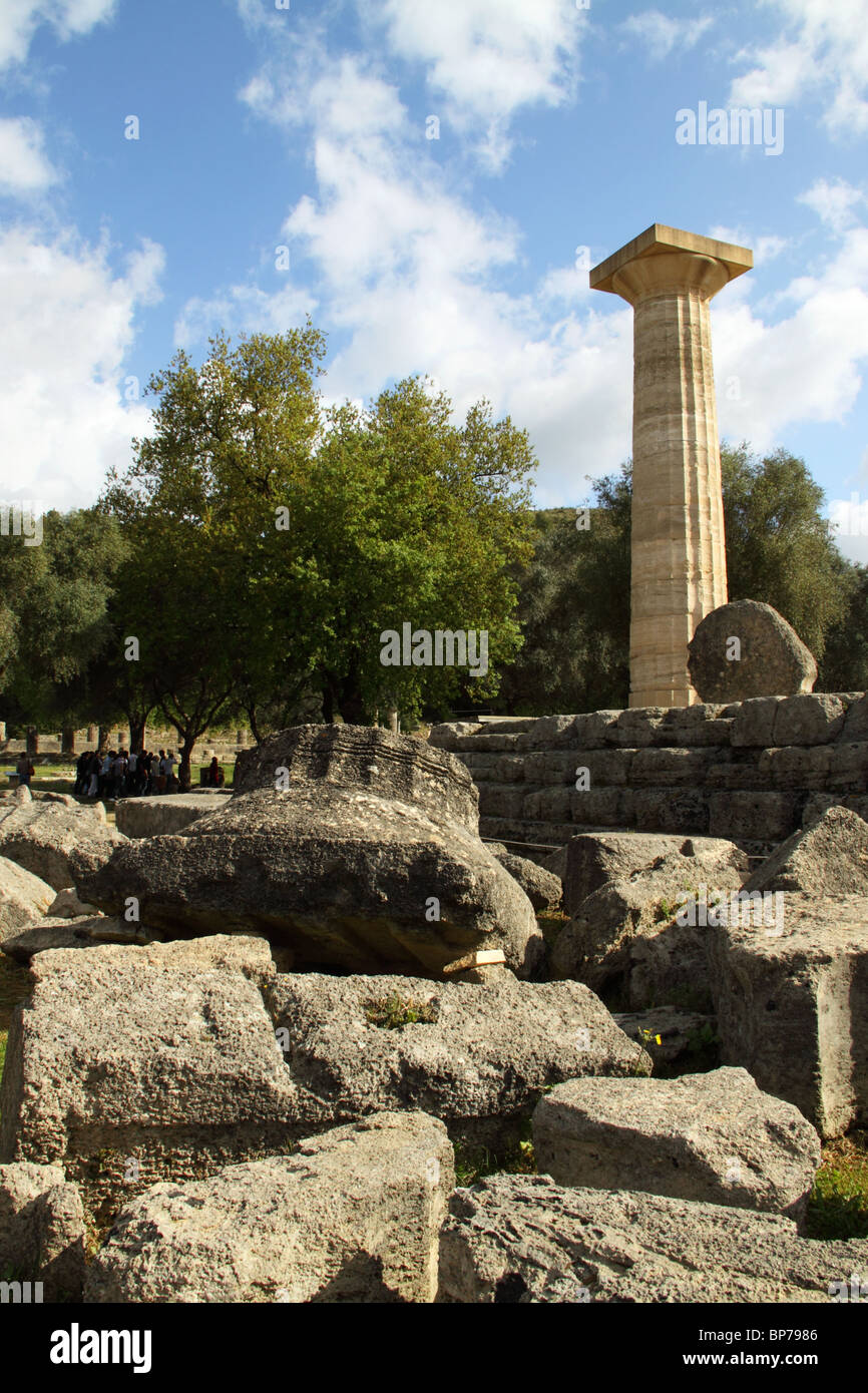 Tempio di Zeus, sito archeologico, Antica Olympia, Ilia, Peloponneso, Grecia Foto Stock