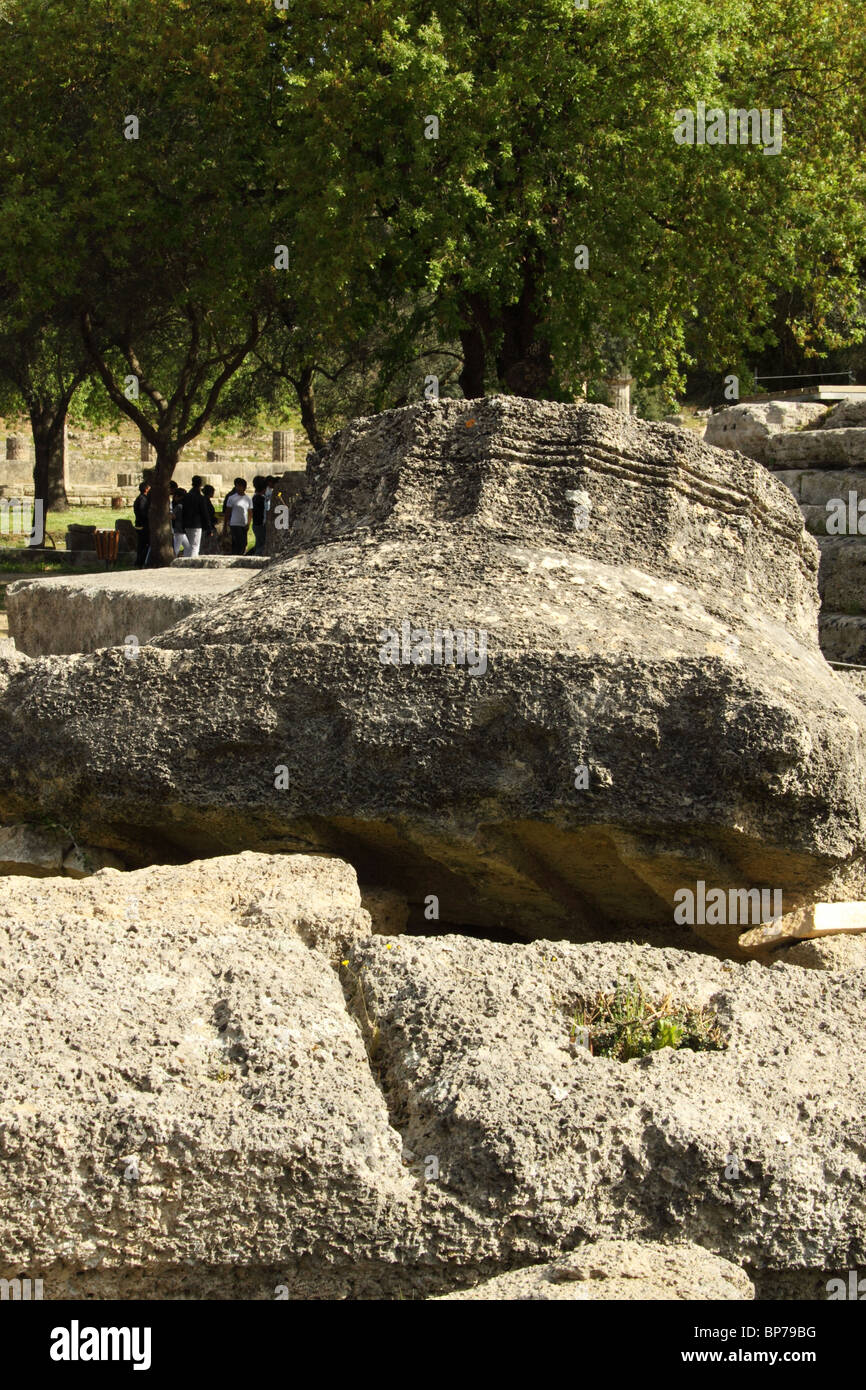 Tempio di Zeus, sito archeologico, Antica Olympia, Ilia, Peloponneso, Grecia Foto Stock