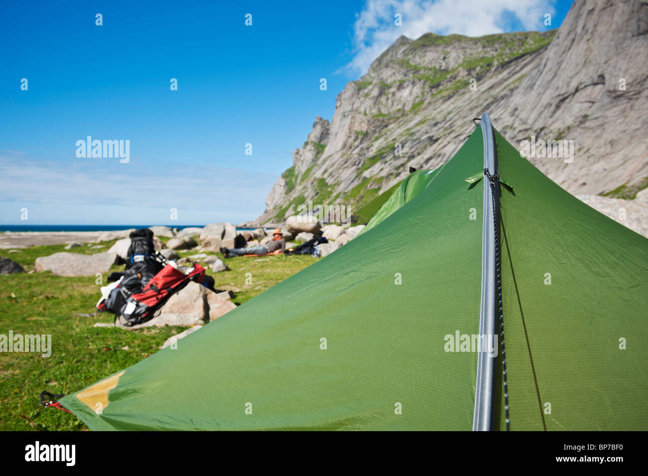 New Scenic 5 posti campeggio a Bunes beach, Moskenesoy, isole Lofoten in Norvegia Foto Stock