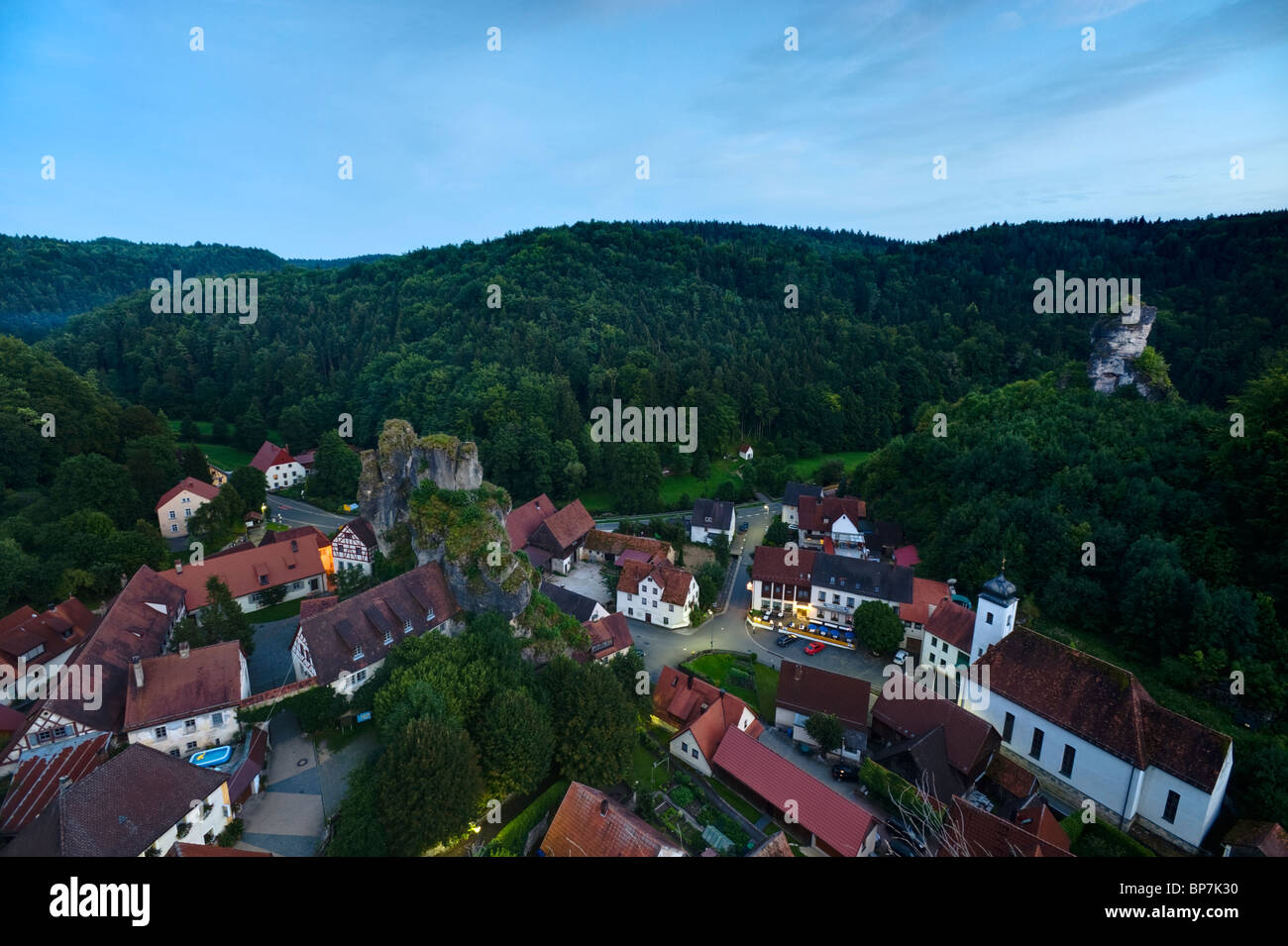 Tuechersfeld, un villaggio costruito sulle rocce, la piccola Svizzera Baviera, Germania, Europa Foto Stock