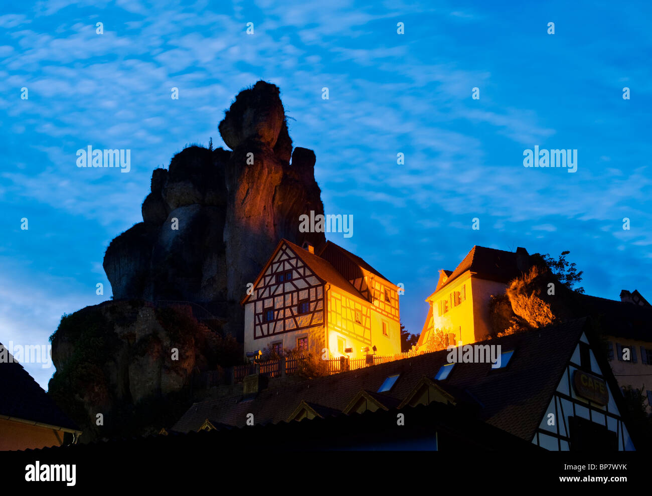 Tuechersfeld, un villaggio costruito sulle rocce, la piccola Svizzera Baviera, Germania, Europa Foto Stock