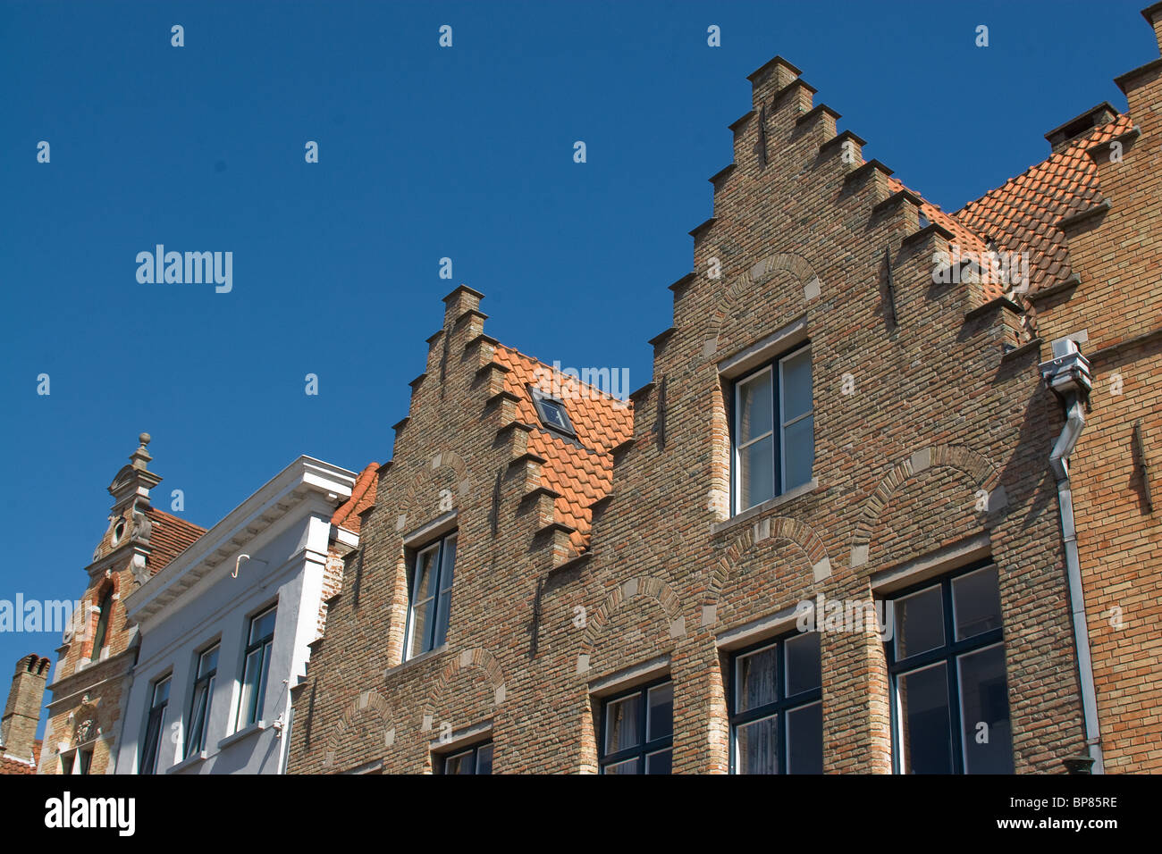 Bruge, città del Belgio, tetti a gradini, Foto Stock