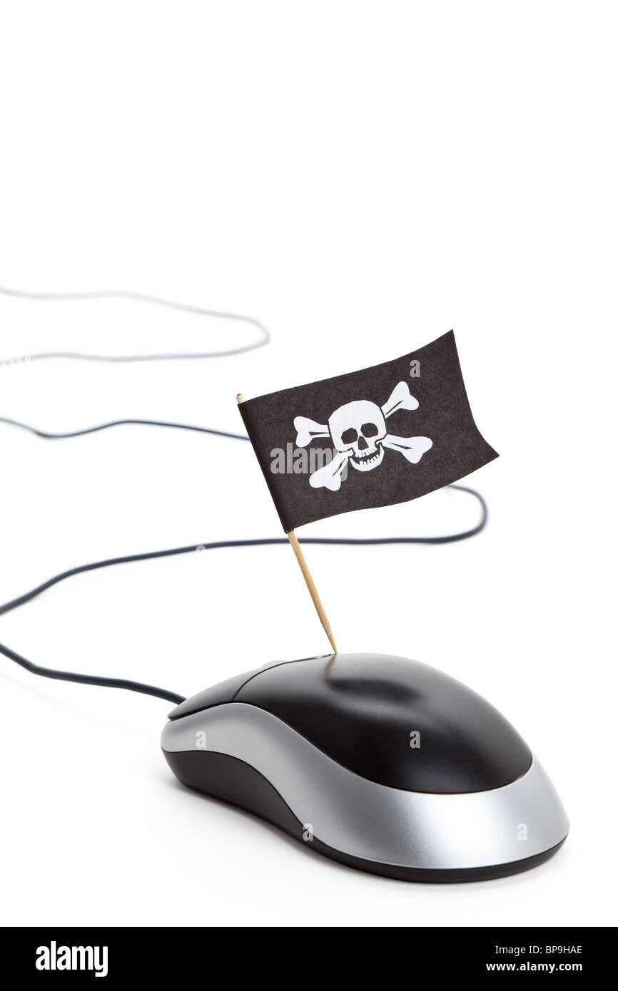 Bandiera del pirata e il mouse del computer, concetto di Hacker Foto Stock