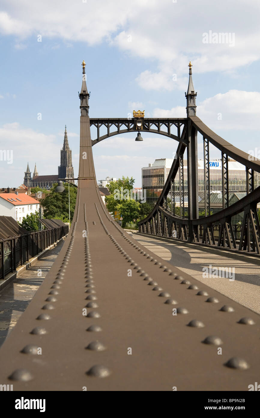 Il Neutorbruecke (Nuovo Gate Bridge) a Ulm in Germania. Foto Stock