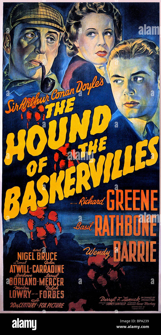 BASIL RATHBONE, WENDY BARRIE, RICHARD GREENE, l'HOUND DEL BASKERVILLES, 1939 Foto Stock