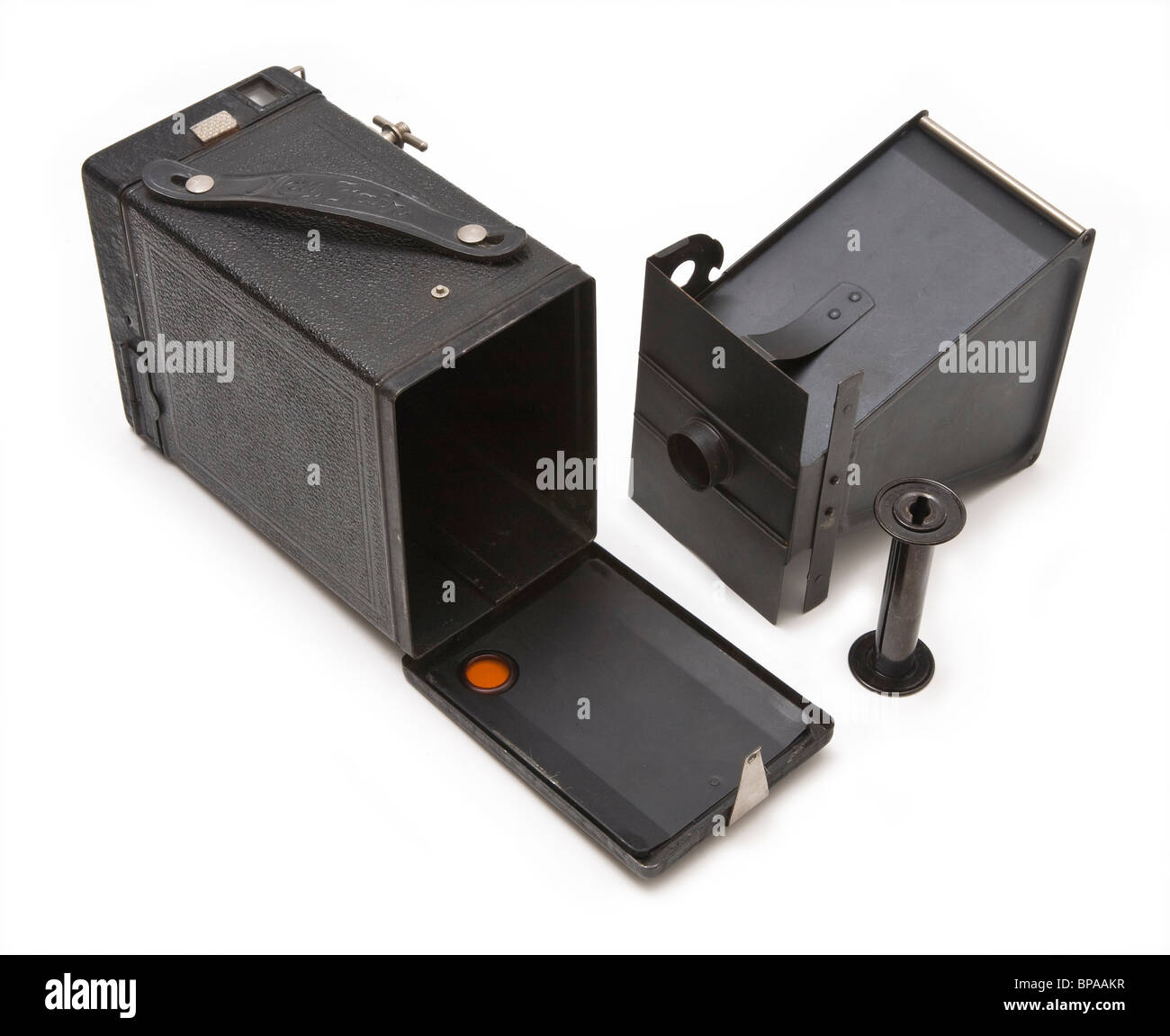 Houghton Butcher Mayfair scatola vintage fotocamera, vista esplosa Foto Stock