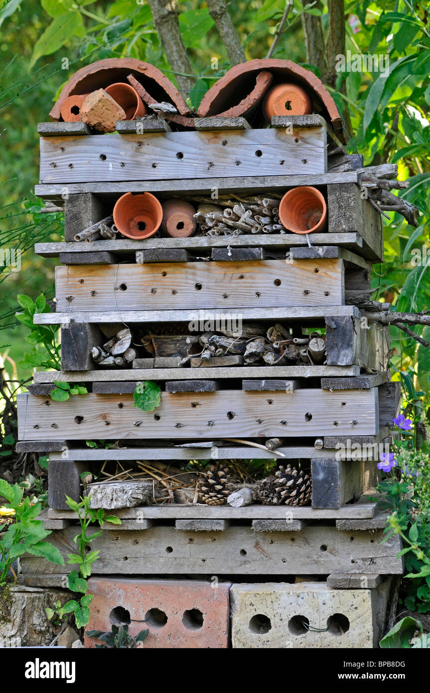 Hotel di bug, nido artificiale fori e rifugio per gli insetti e invertebrati Foto Stock