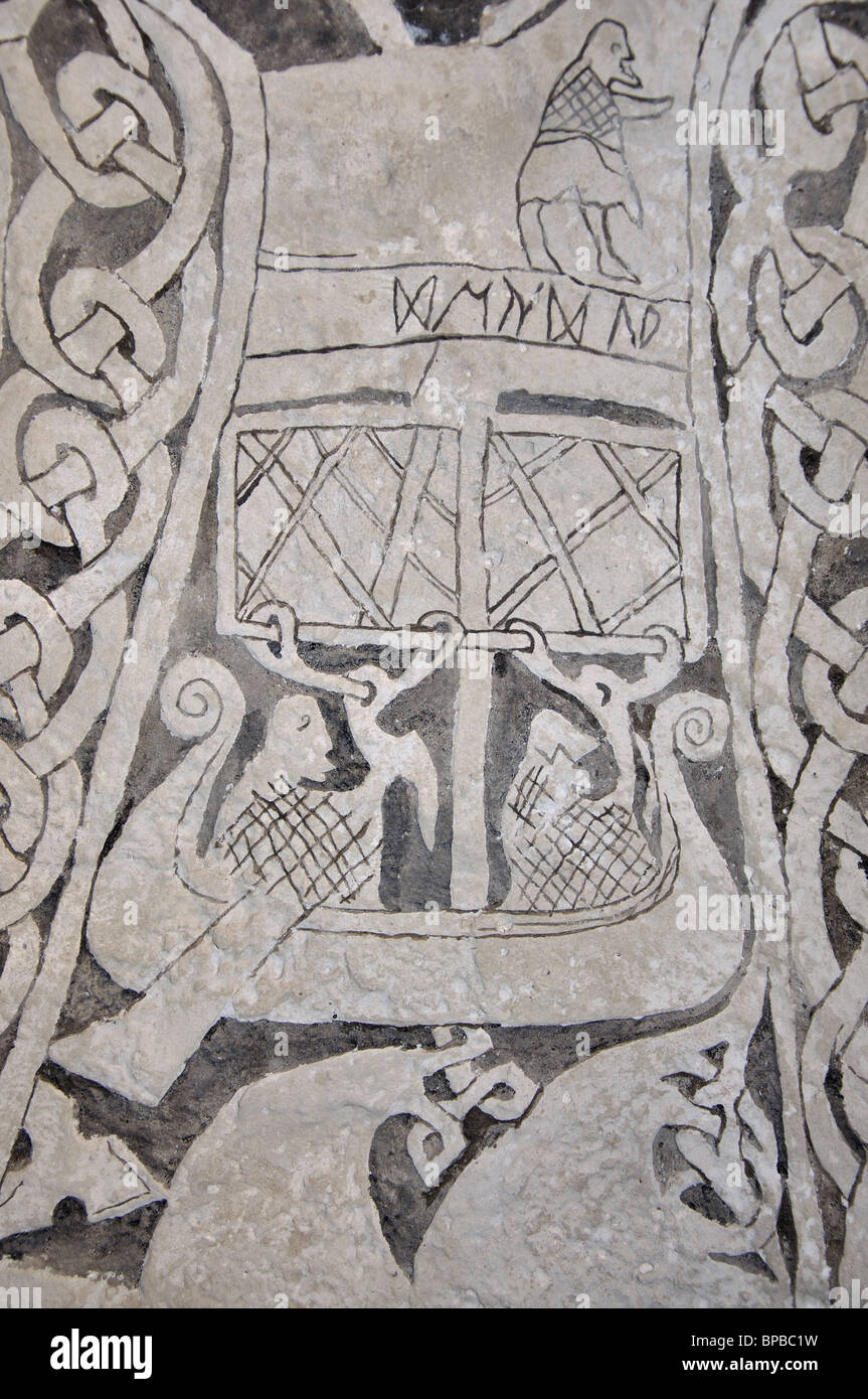 Pietra da cartolina con veliero, la sala Vecchia, il Museo delle Gotlands, Visby, la regione di Gotland (Gotlands kommun), il Regno di Svezia Foto Stock