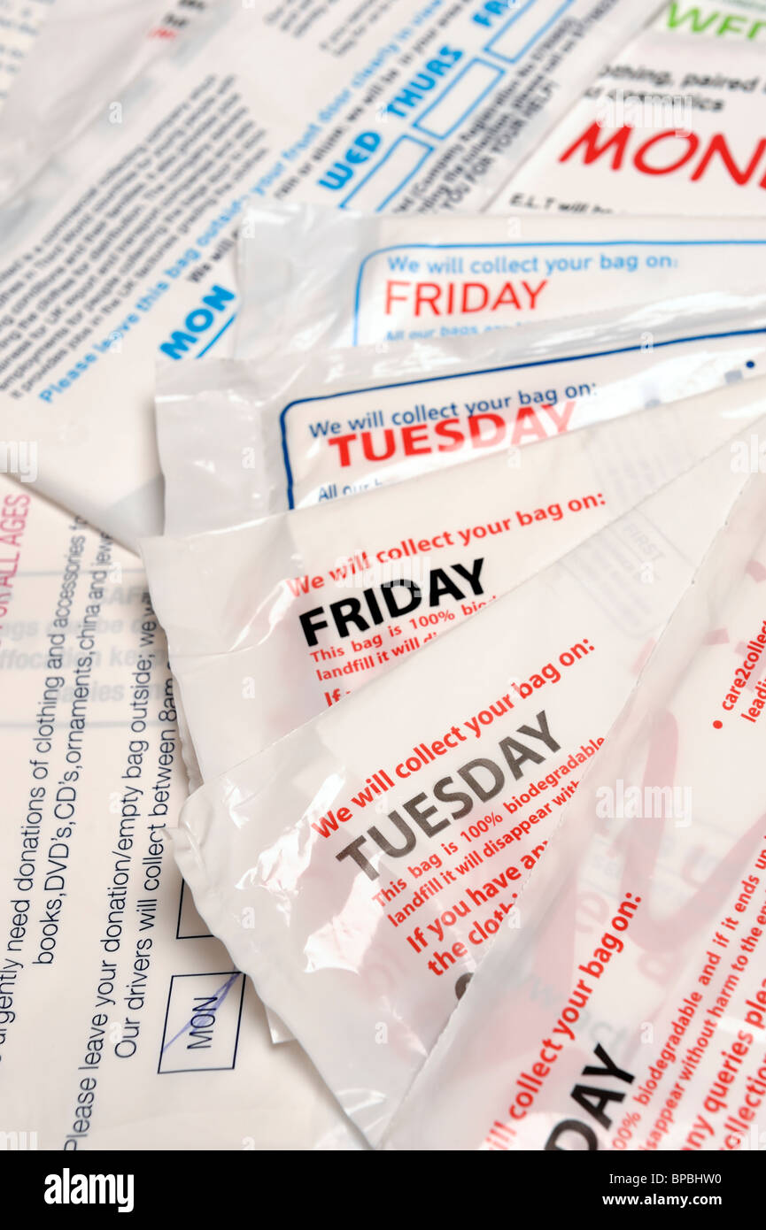 Selezione di carità di plastica Sacchi di raccolta Foto Stock