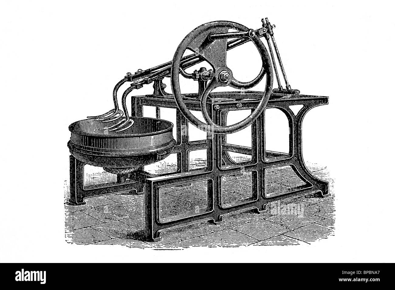 Miscelatore di farina per elaborare il pane. Illustrazione di antiquariato. 1900. Foto Stock