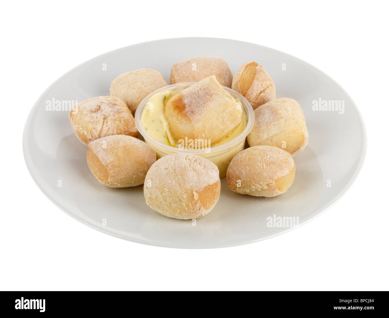 Palline di pasta con burro all'aglio Foto Stock