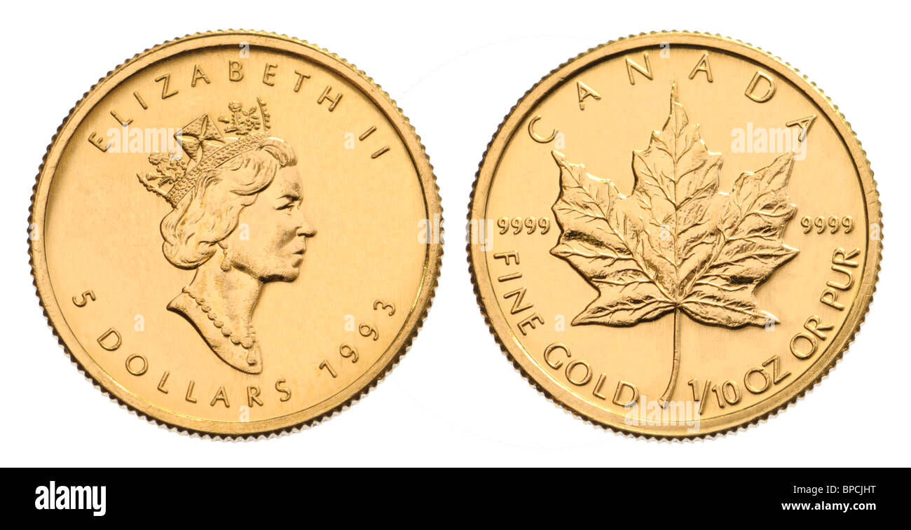 Canadian Gold Coin - 1/10 di oncia Maple Leaf Foto Stock