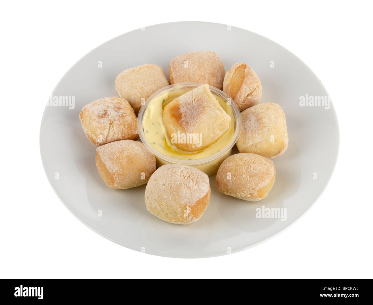 Palline di pasta con burro all'aglio Foto Stock