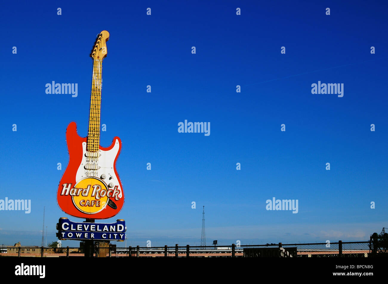 Segno per l'Hard Rock Cafe, Cleveland, Ohio Foto Stock