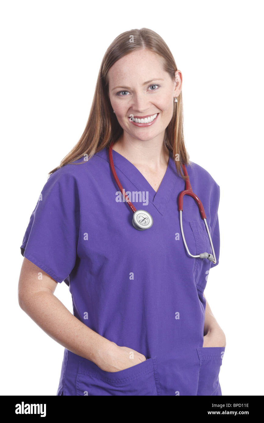Cordiale e sorridente infermiera femmina Foto Stock