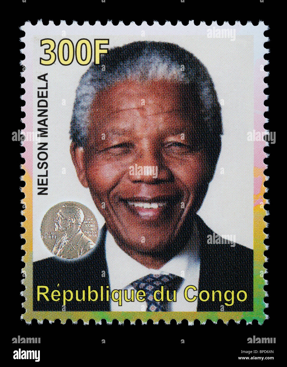 Repubblica del Congo - circa 2000: un francobollo stampato nella Repubblica del Congo che mostra Nelson Mandela, circa 2000 Foto Stock