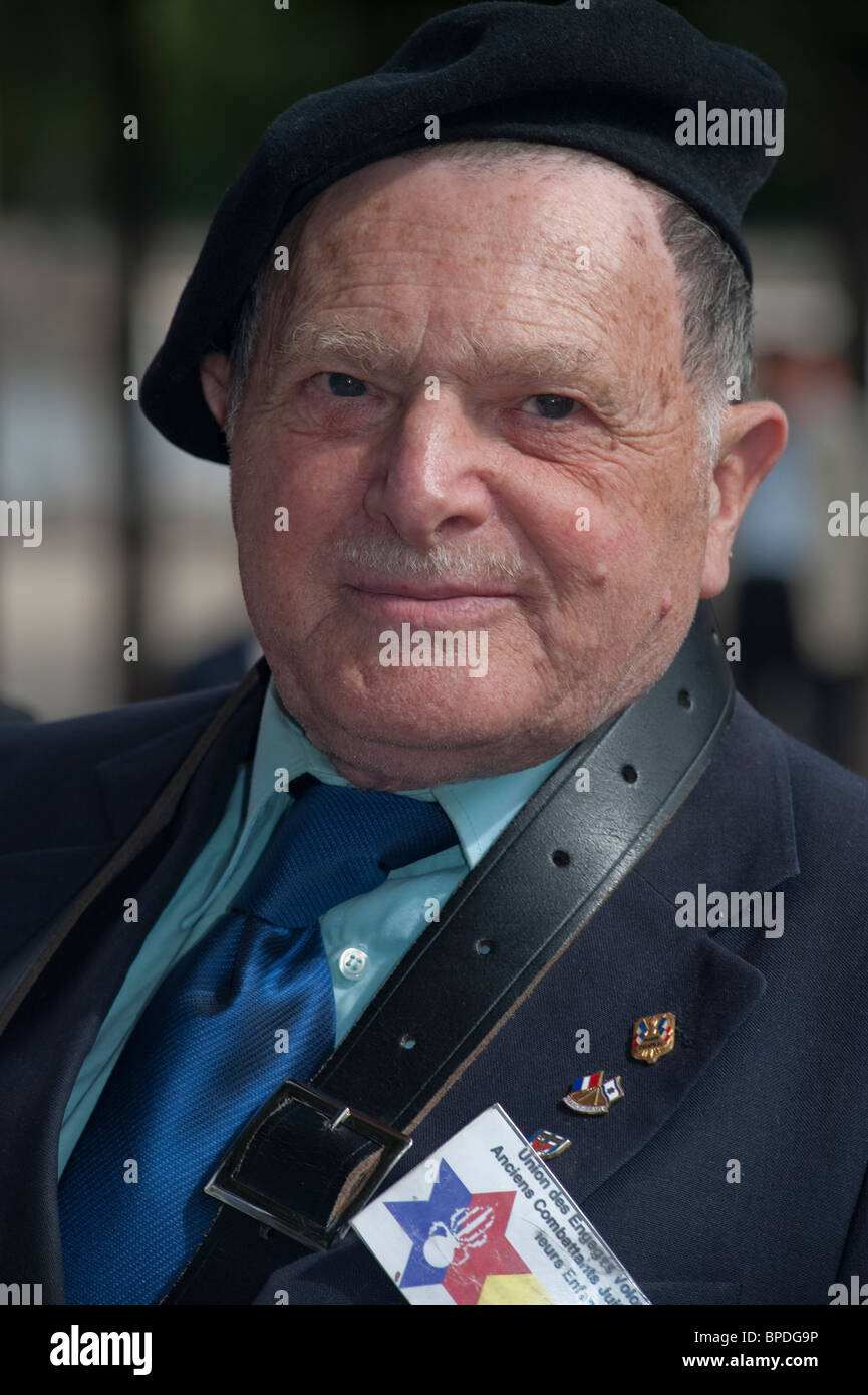 Parigi, Francia, celebra l'anniversario della liberazione della seconda guerra mondiale, Ritratto vecchio soldato ebreo, anziani, resistenza francese, parigi seconda guerra mondiale senior Foto Stock